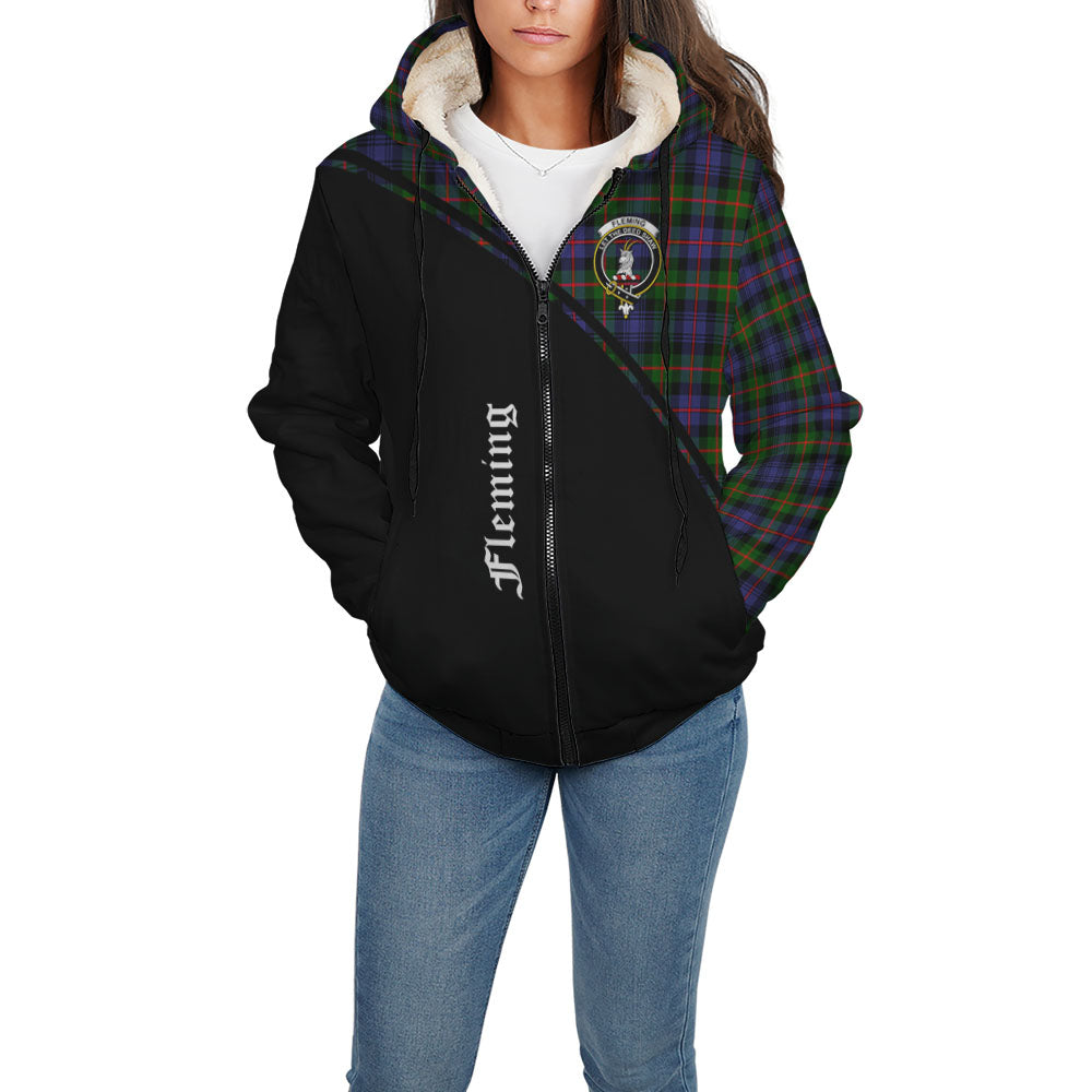 Fleming Tartan Sherpa Hoodie with Family Crest Curve Style - Tartan Vibes Clothing