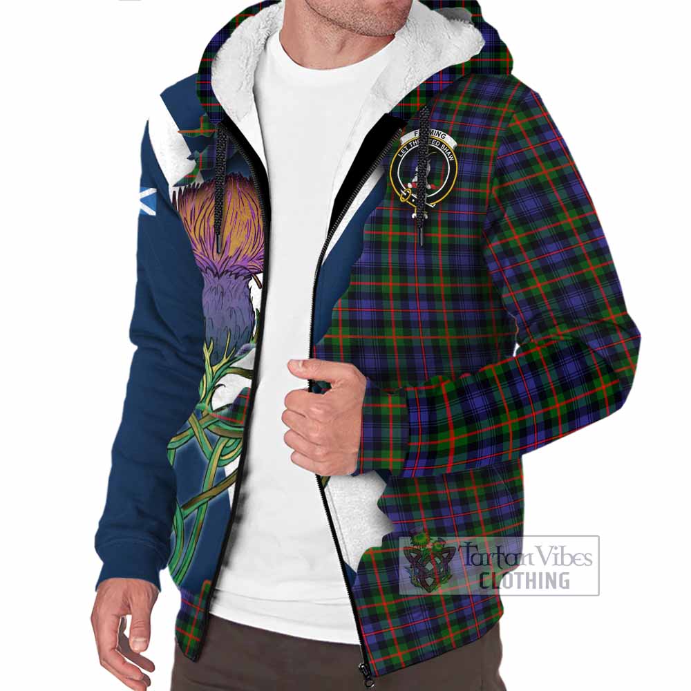 Tartan Vibes Clothing Fleming Tartan Family Crest Sherpa Hoodie Scottish Thistle Celtic Inspired