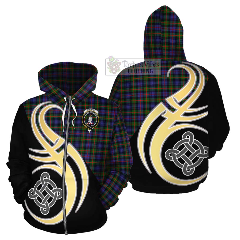 Tartan Vibes Clothing Fleming Tartan Cotton Hoodie with Family Crest and Celtic Symbol Style
