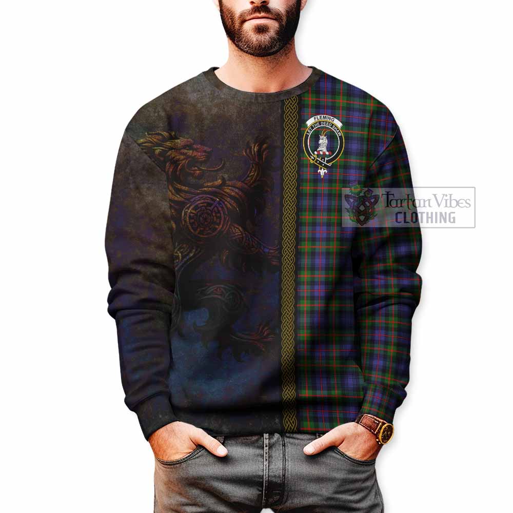 Tartan Vibes Clothing Fleming Tartan Family Crest Sweatshirt Alba Gu Brath Be Brave Lion Ancient Style