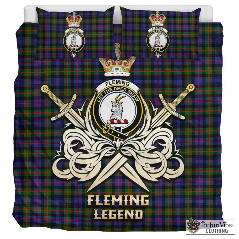 Tartan Vibes Clothing Fleming Tartan Bedding Set with Clan Crest and the Golden Sword of Courageous Legacy