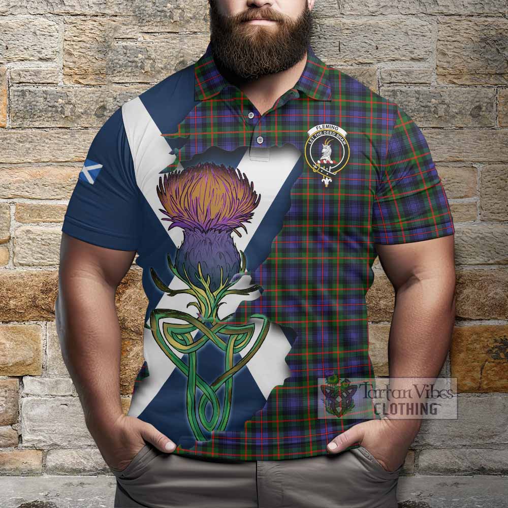 Tartan Vibes Clothing Fleming Tartan Family Crest Polo Shirt Scottish Thistle Celtic Inspired