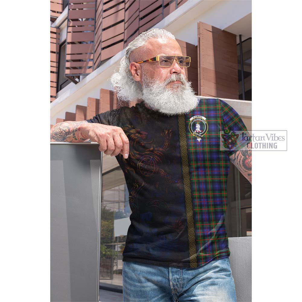 Tartan Vibes Clothing Fleming Tartan Family Crest Cotton T-shirt Alba Gu Brath Be Brave Lion Ancient Style