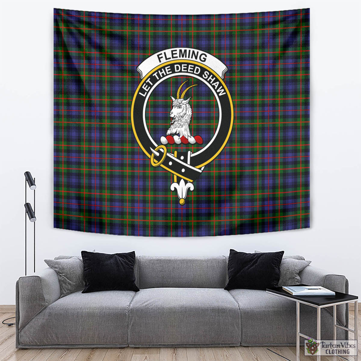 Tartan Vibes Clothing Fleming Tartan Tapestry Wall Hanging and Home Decor for Room with Family Crest