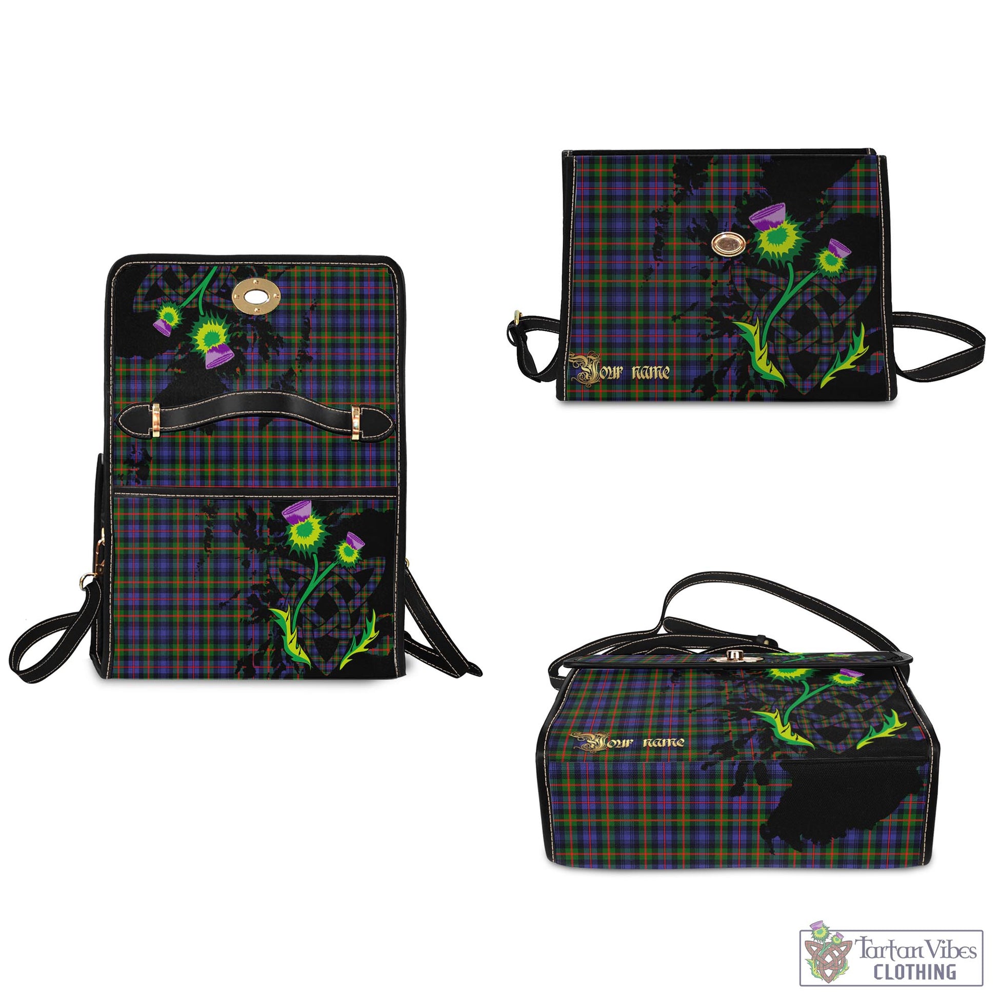 Tartan Vibes Clothing Fleming Tartan Waterproof Canvas Bag with Scotland Map and Thistle Celtic Accents