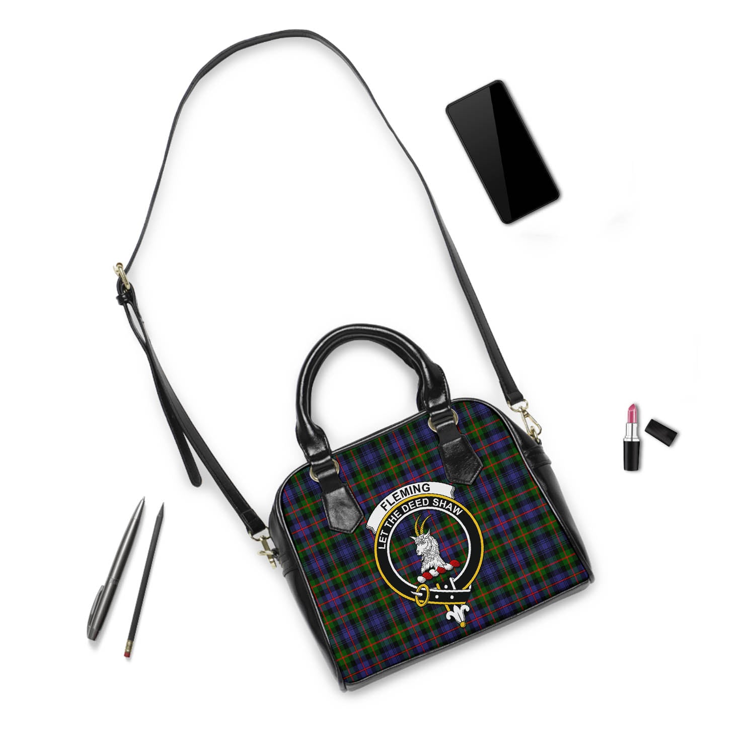 Fleming Tartan Shoulder Handbags with Family Crest - Tartanvibesclothing