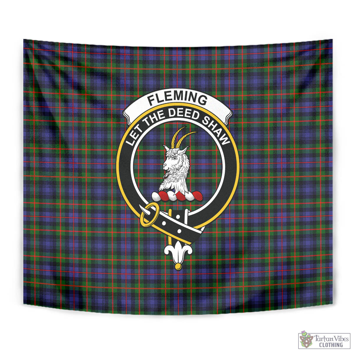 Tartan Vibes Clothing Fleming Tartan Tapestry Wall Hanging and Home Decor for Room with Family Crest