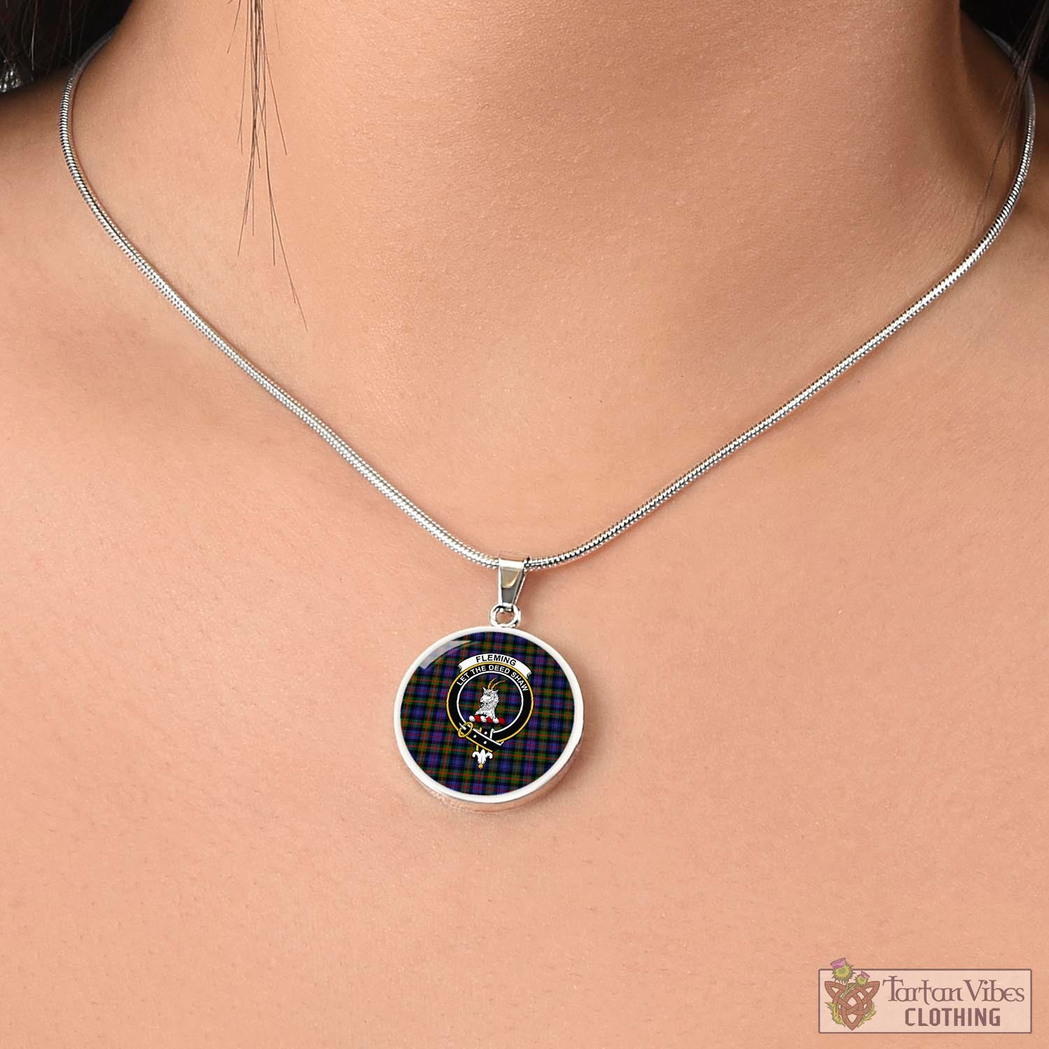 Tartan Vibes Clothing Fleming Tartan Circle Necklace with Family Crest