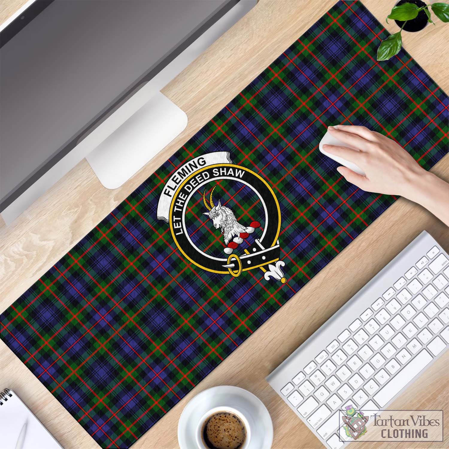 Tartan Vibes Clothing Fleming Tartan Mouse Pad with Family Crest