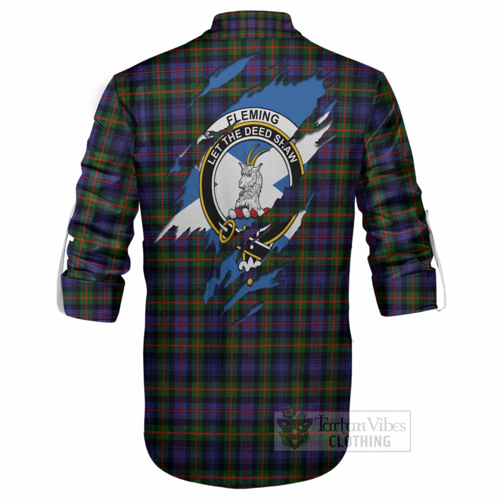 Fleming Clan Crest In Me Tartan Ghillie Shirt Scotland Flag Style