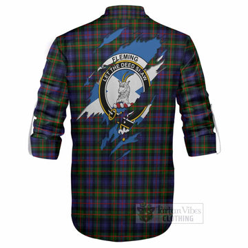 Fleming Clan Crest In Me Tartan Ghillie Shirt Scotland Flag Style
