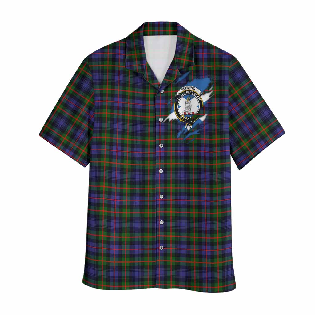 Fleming Clan Crest In Me Tartan Hawaiian Shirt Scotland Flag Style