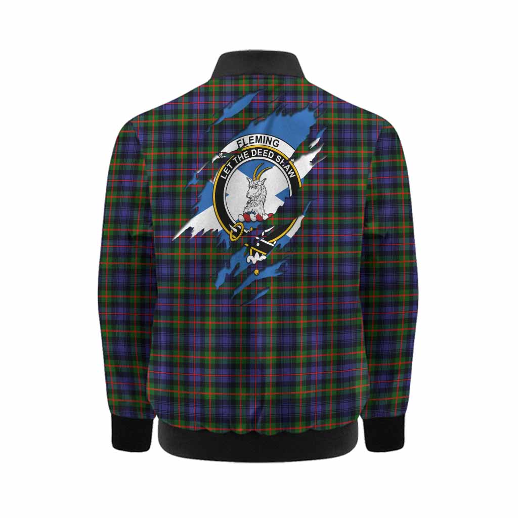 Fleming Clan Crest In Me Tartan Kid Bomber Jacket Scotland Flag Style