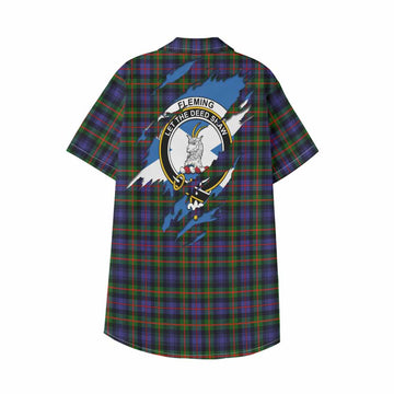 Fleming Clan Crest In Me Tartan Kid Hawaiian Shirt Scotland Flag Style