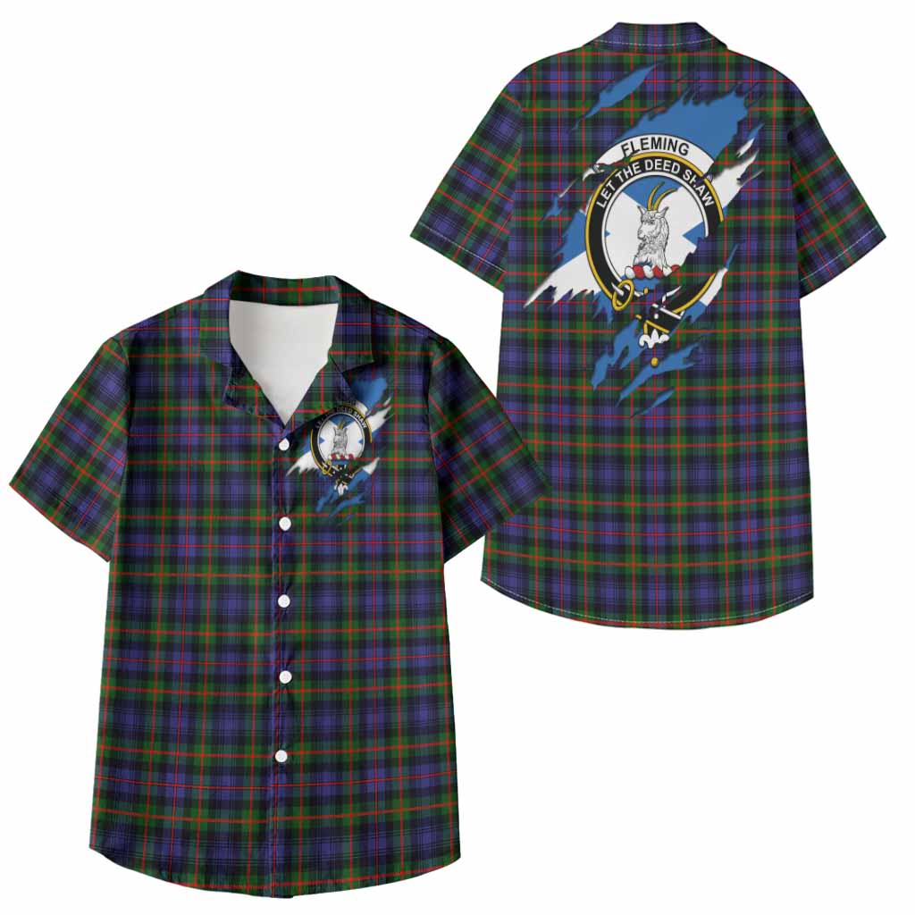 Fleming Clan Crest In Me Tartan Kid Hawaiian Shirt Scotland Flag Style