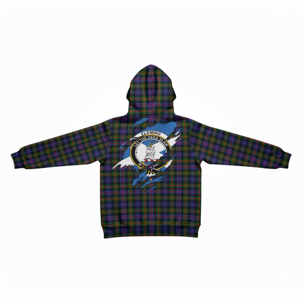 Fleming Clan Crest In Me Tartan Kid Hoodie Scotland Flag Style