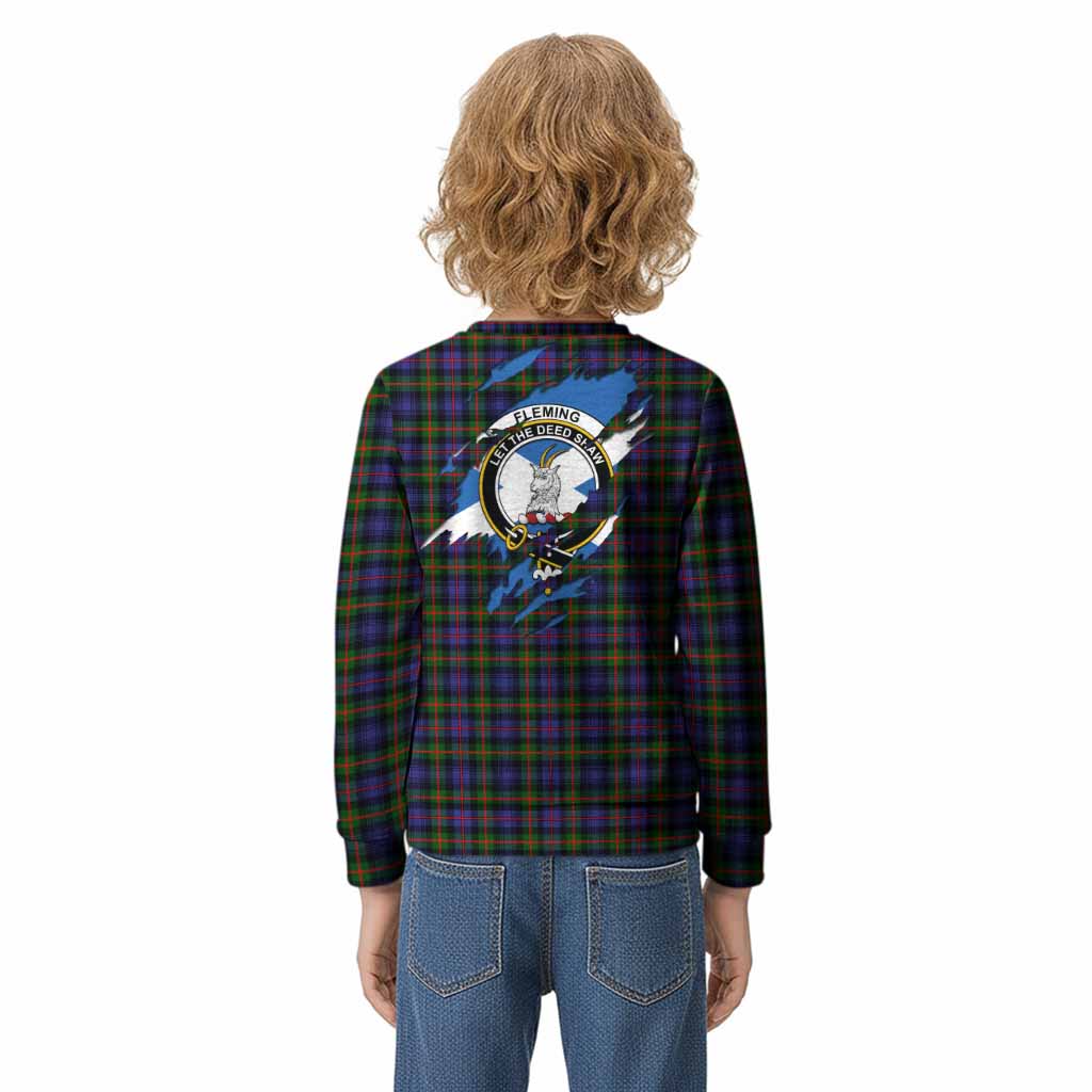 Fleming Clan Crest In Me Tartan Kid Knitted Sweatshirt Scotland Flag Style