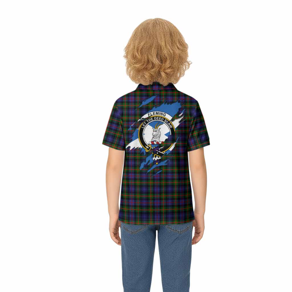 Fleming Clan Crest In Me Tartan Kid Polo Shirt Scotland Flag Style