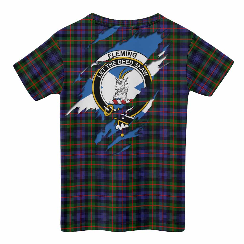 Fleming Clan Crest In Me Tartan Kid T-shirt Scotland Flag Style
