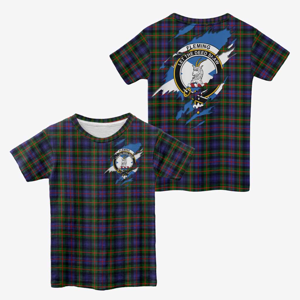 Fleming Clan Crest In Me Tartan Kid T-shirt Scotland Flag Style