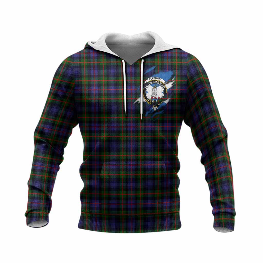 Fleming Clan Crest In Me Tartan Knitted Hoodie Scotland Flag Style