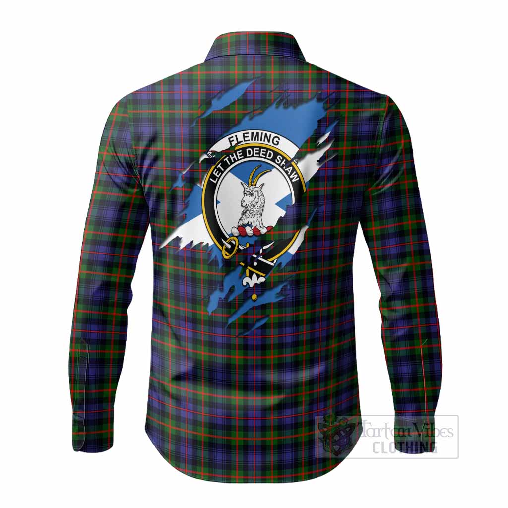 Fleming Clan Crest In Me Tartan Long Sleeve Button Shirts Scotland Flag Style