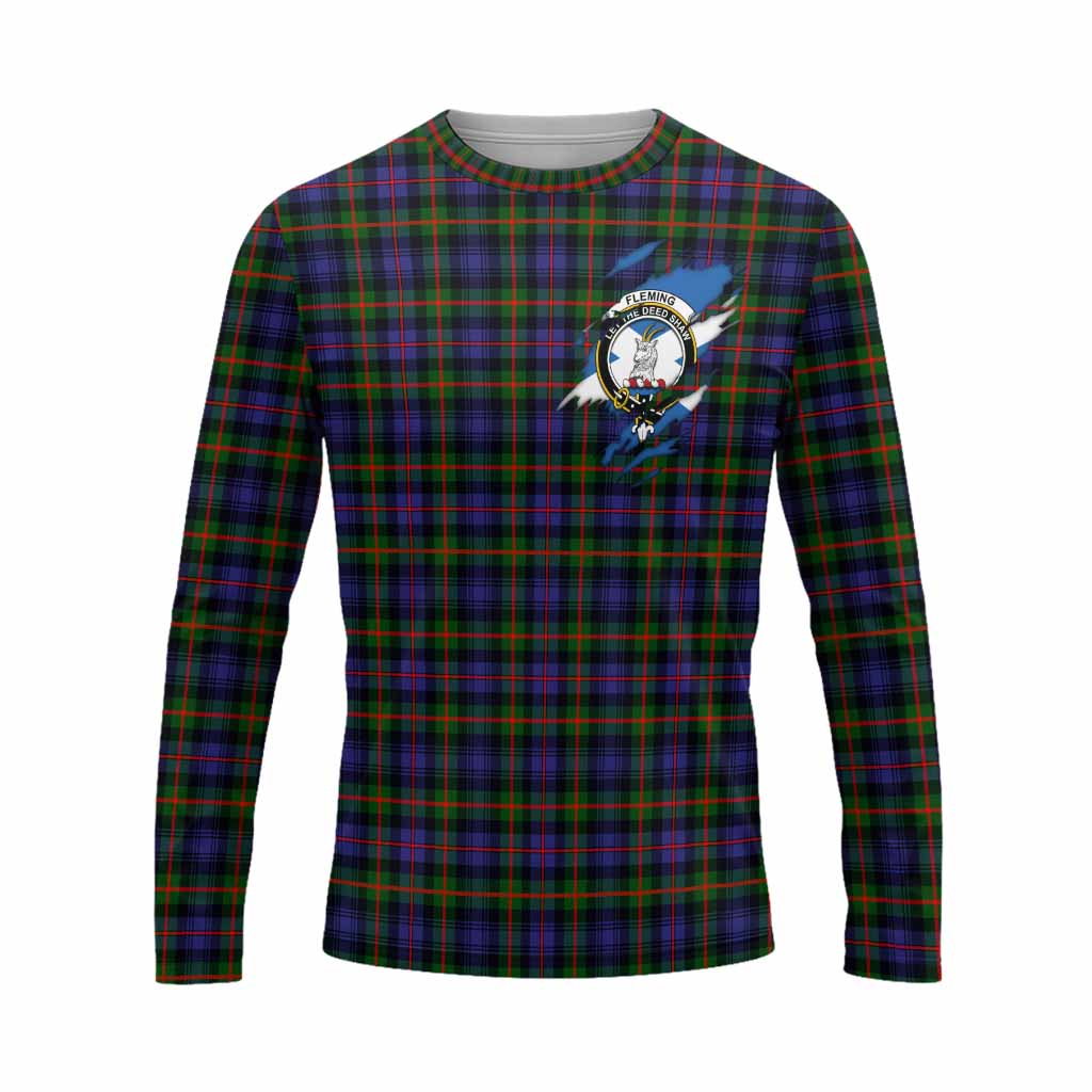 Fleming Clan Crest In Me Tartan Long Sleeve T-Shirt Scotland Flag Style