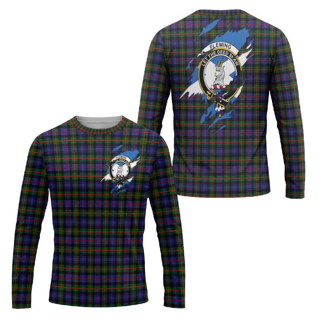 Fleming Clan Crest In Me Tartan Long Sleeve T-Shirt Scotland Flag Style
