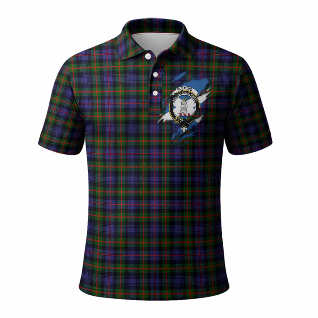 Fleming Clan Crest In Me Tartan Polo Shirt Scotland Flag Style
