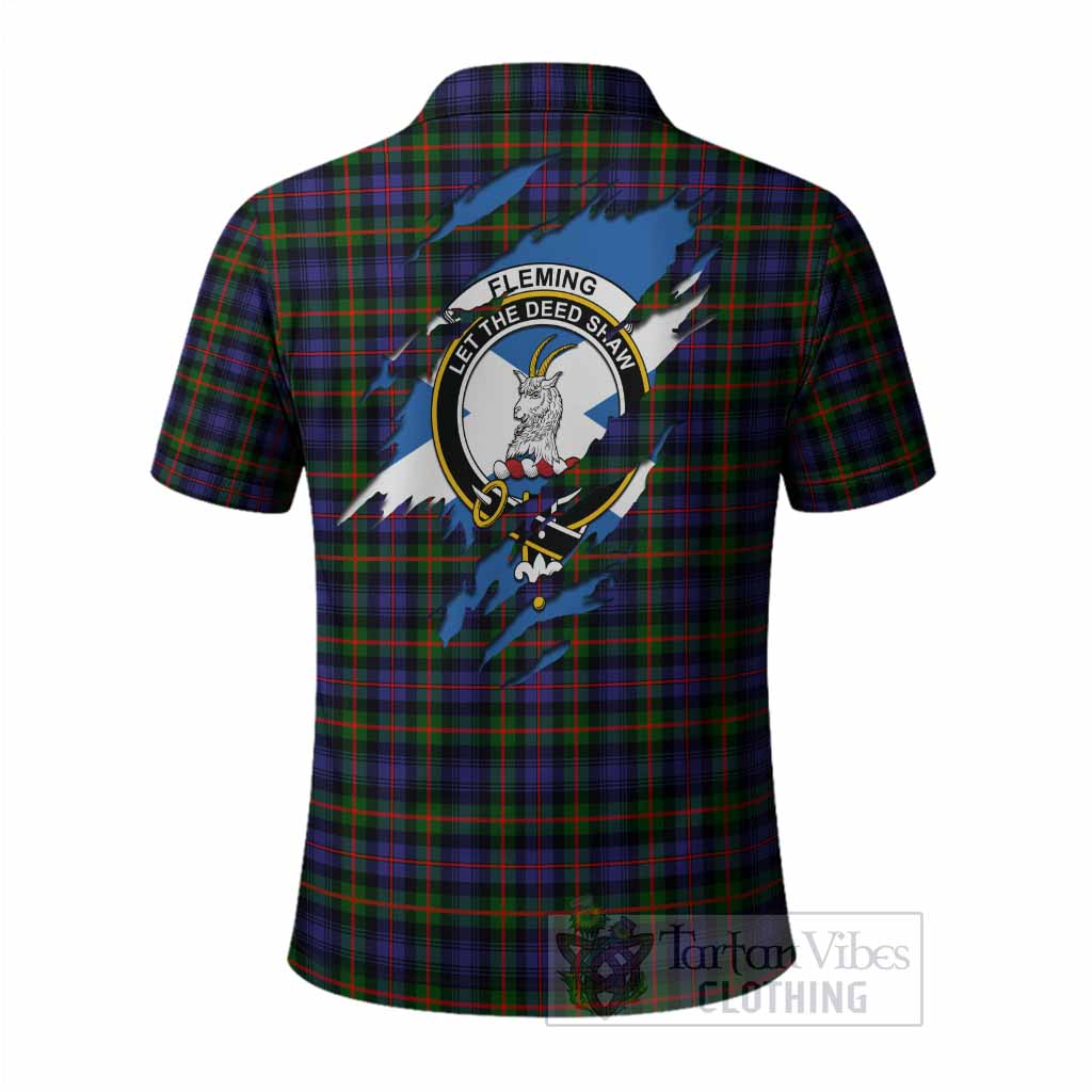 Fleming Clan Crest In Me Tartan Polo Shirt Scotland Flag Style