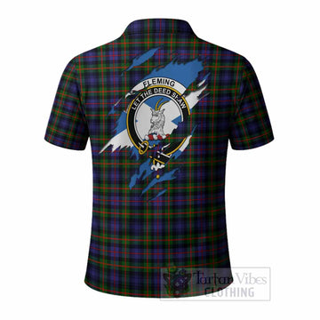 Fleming Clan Crest In Me Tartan Polo Shirt Scotland Flag Style