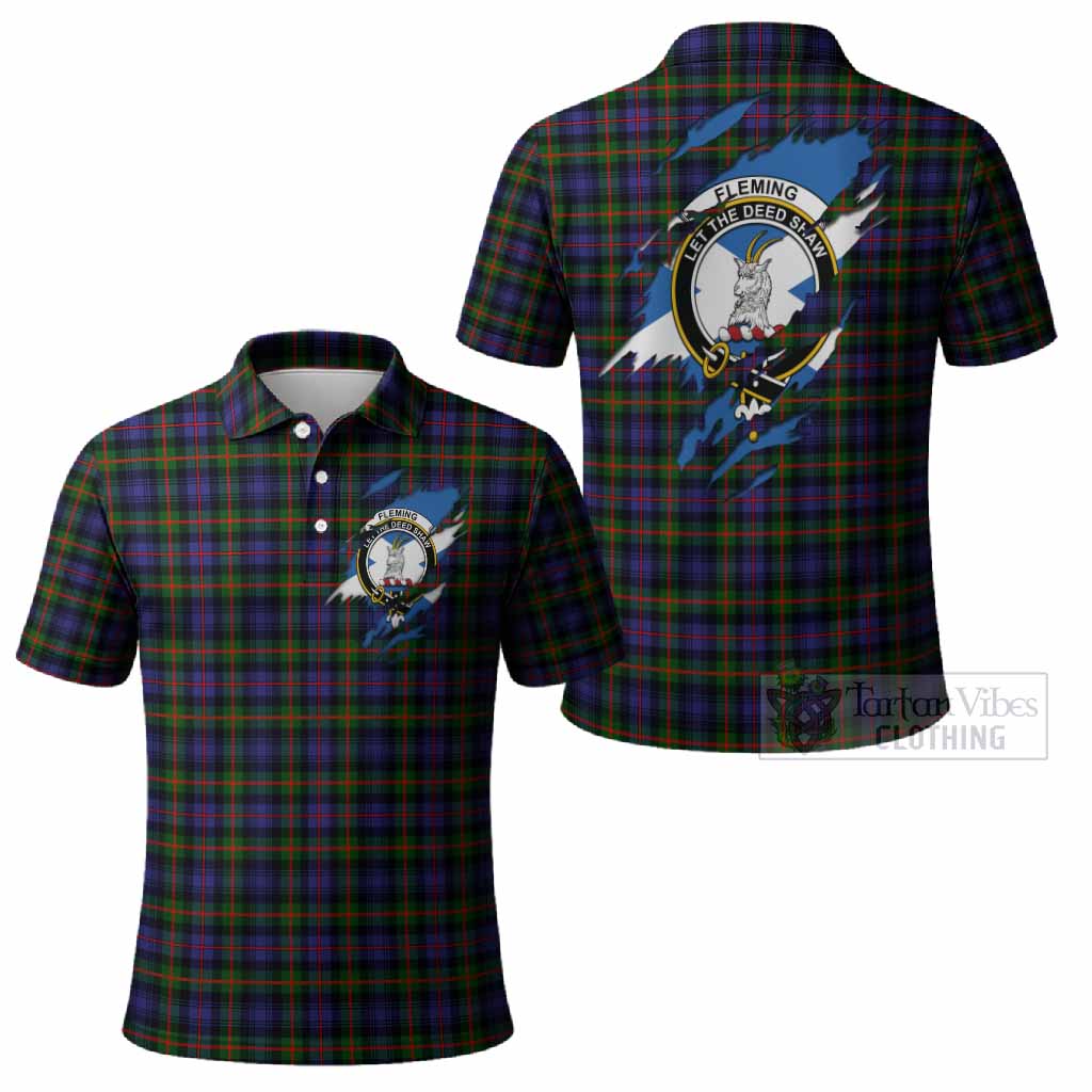 Fleming Clan Crest In Me Tartan Polo Shirt Scotland Flag Style