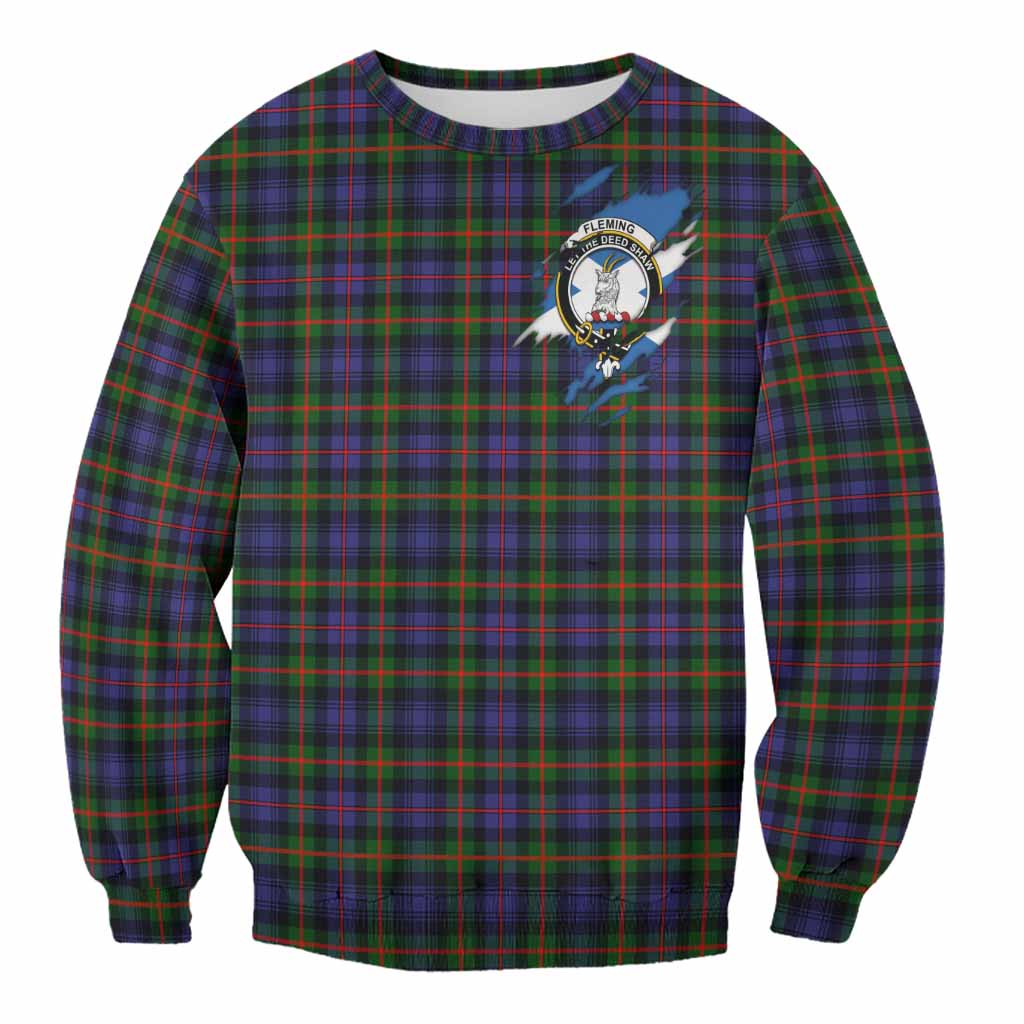 Fleming Clan Crest In Me Tartan Sweatshirt Scotland Flag Style