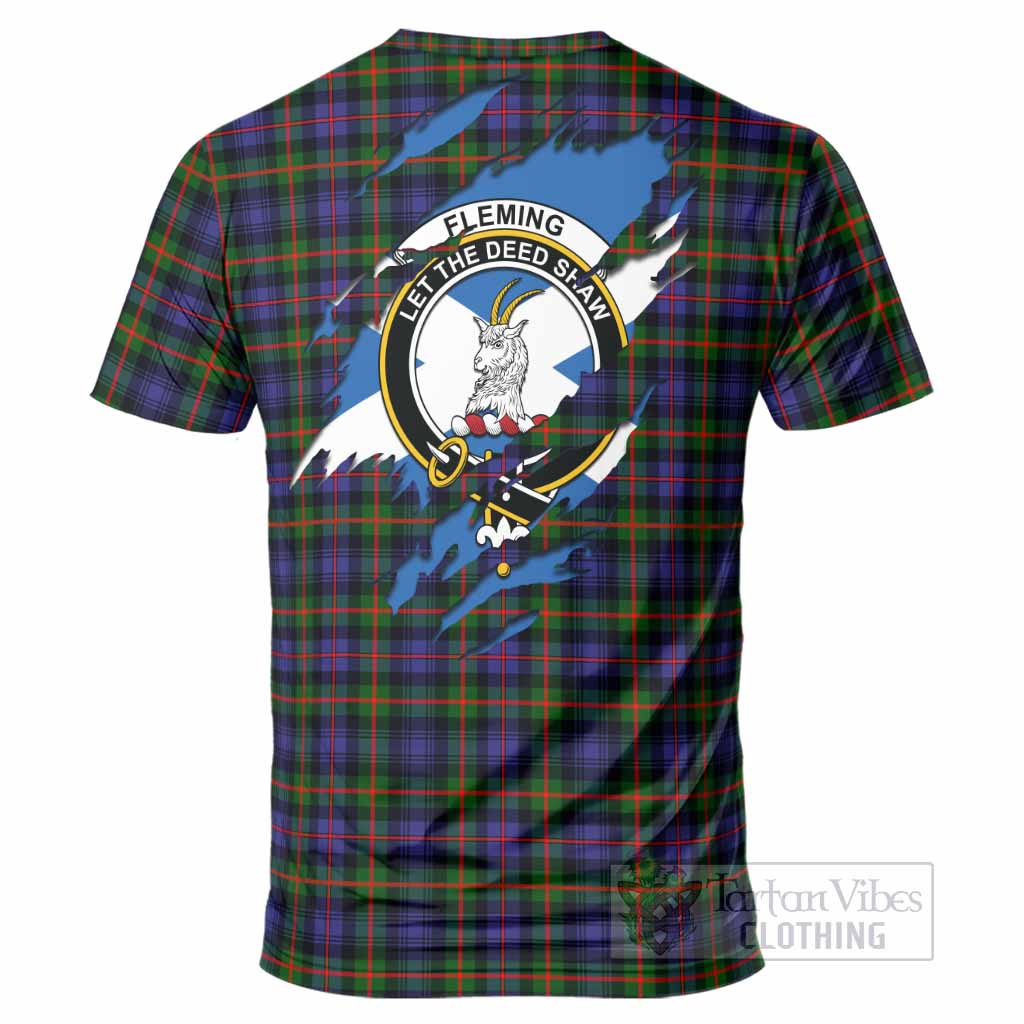 Fleming Clan Crest In Me Tartan T-Shirt Scotland Flag Style