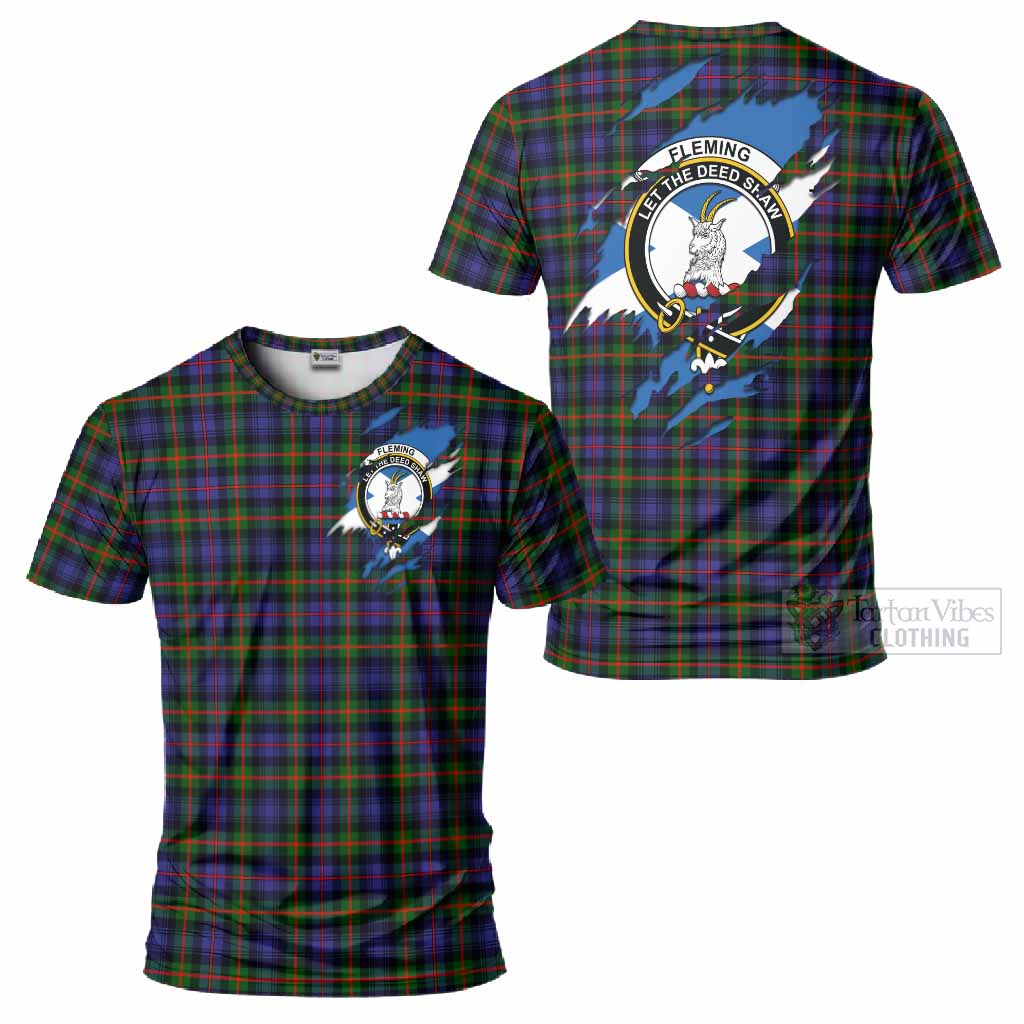 Fleming Clan Crest In Me Tartan T-Shirt Scotland Flag Style