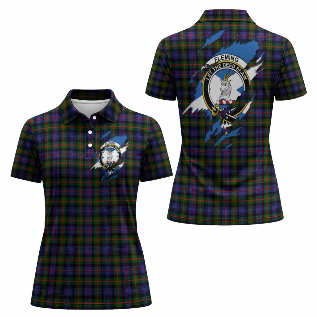 Fleming Clan Crest In Me Tartan Women Polo Shirt Scotland Flag Style