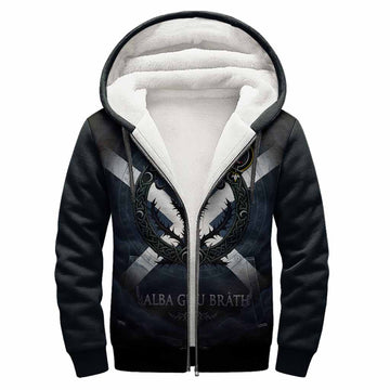 Fleming Clan Crest Sherpa Hoodie with Celtic Knot Thistle and Saltire
