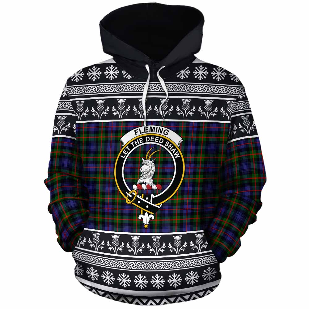 Fleming Clan Tartan Christmas Cotton Hoodie with Family Crest - Tartan Vibes Clothing