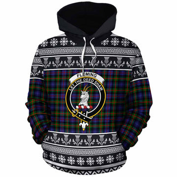 Fleming Clan Tartan Christmas Cotton Hoodie with Family Crest