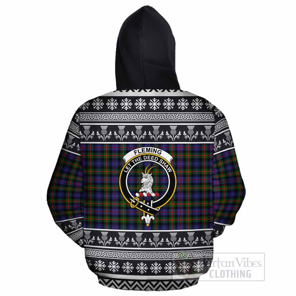 Fleming Clan Tartan Christmas Cotton Hoodie with Family Crest - Tartan Vibes Clothing
