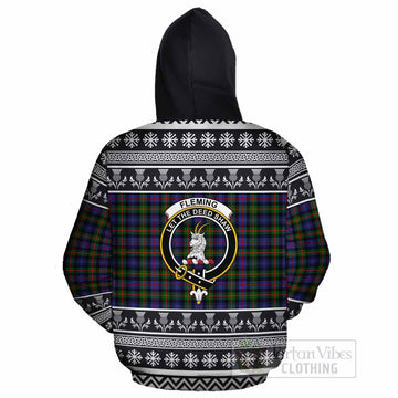 Fleming Clan Tartan Christmas Cotton Hoodie with Family Crest