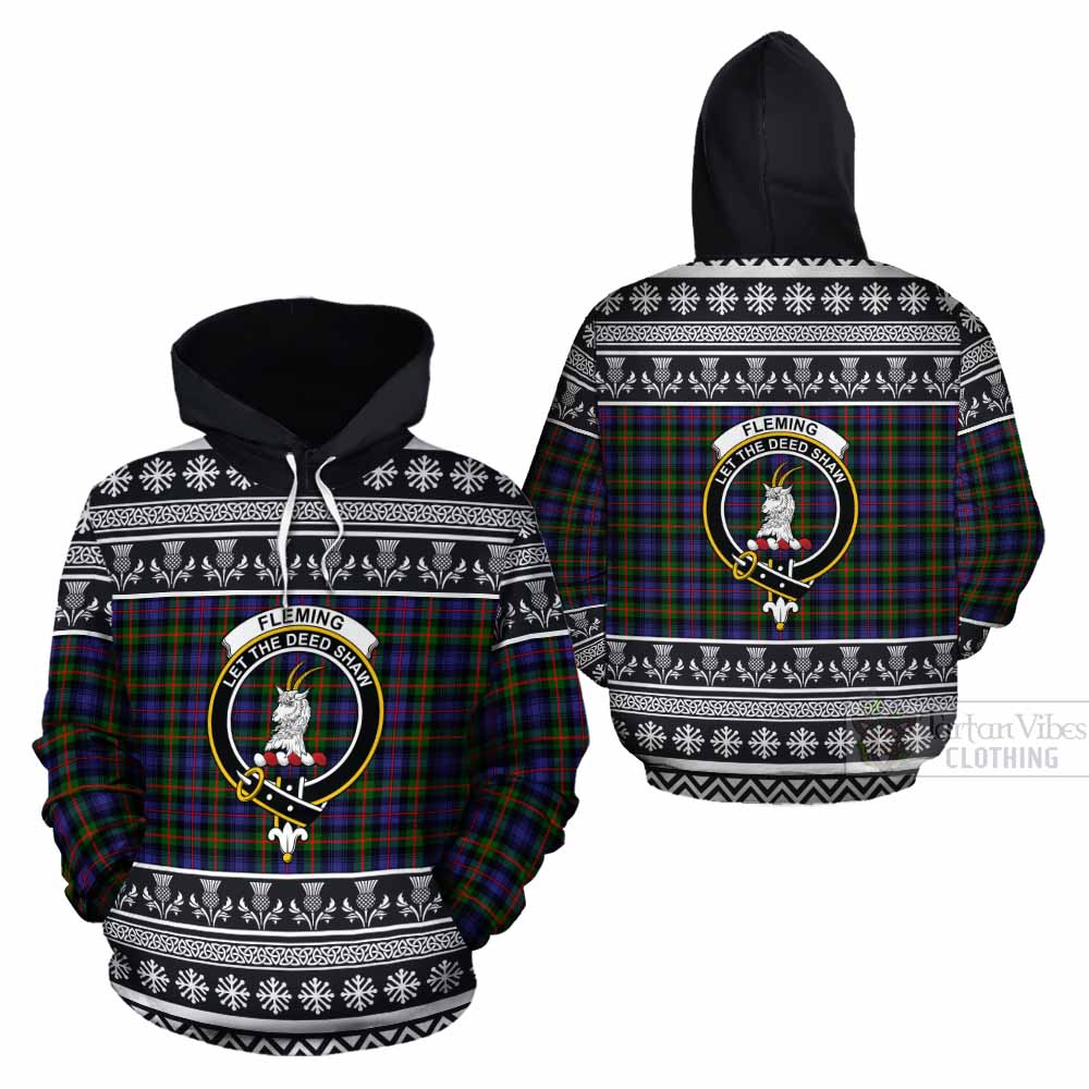 Fleming Clan Tartan Christmas Cotton Hoodie with Family Crest - Tartan Vibes Clothing