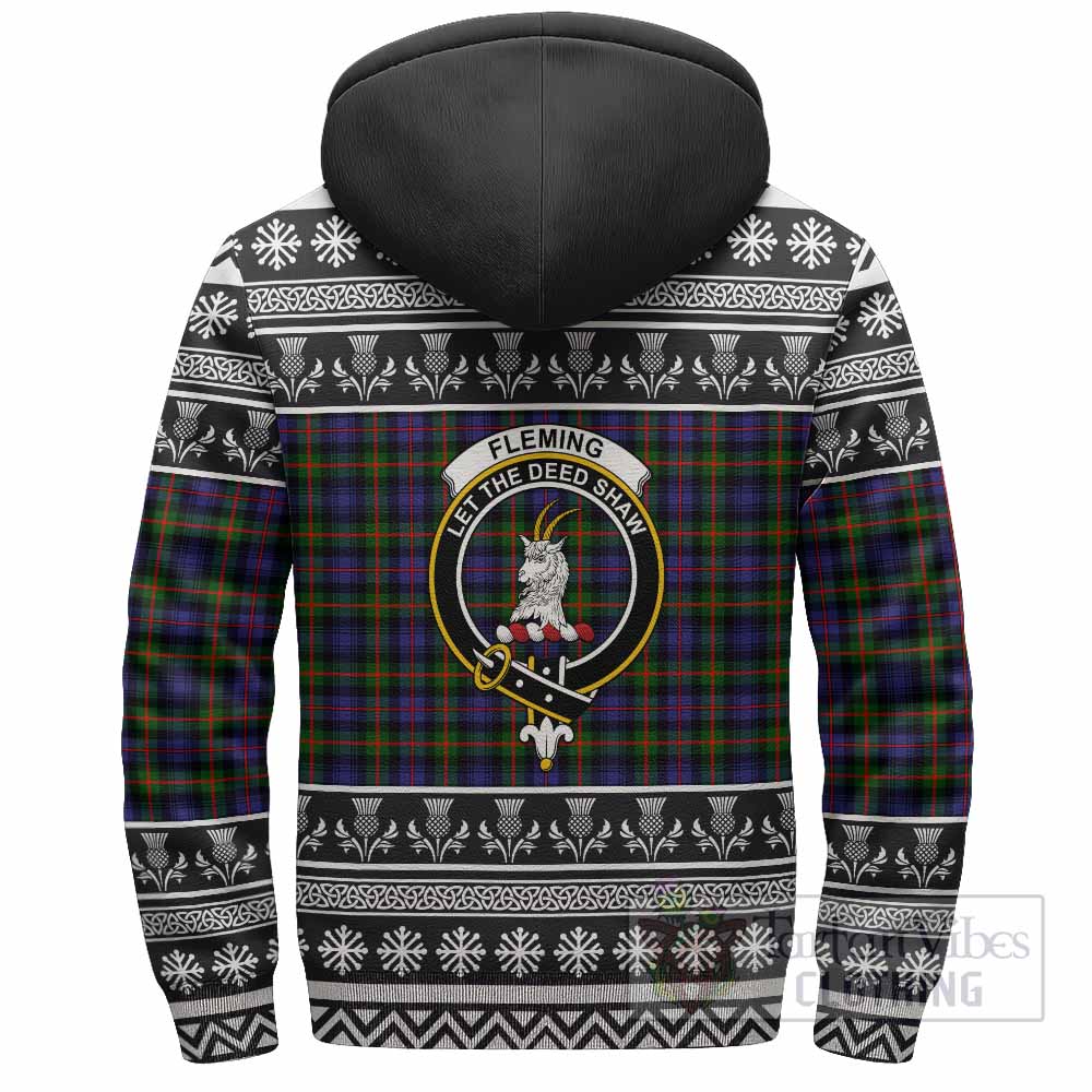 Fleming Clan Tartan Christmas Fleece Hoodie with Family Crest - Tartan Vibes Clothing