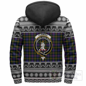 Fleming Clan Tartan Christmas Fleece Hoodie with Family Crest