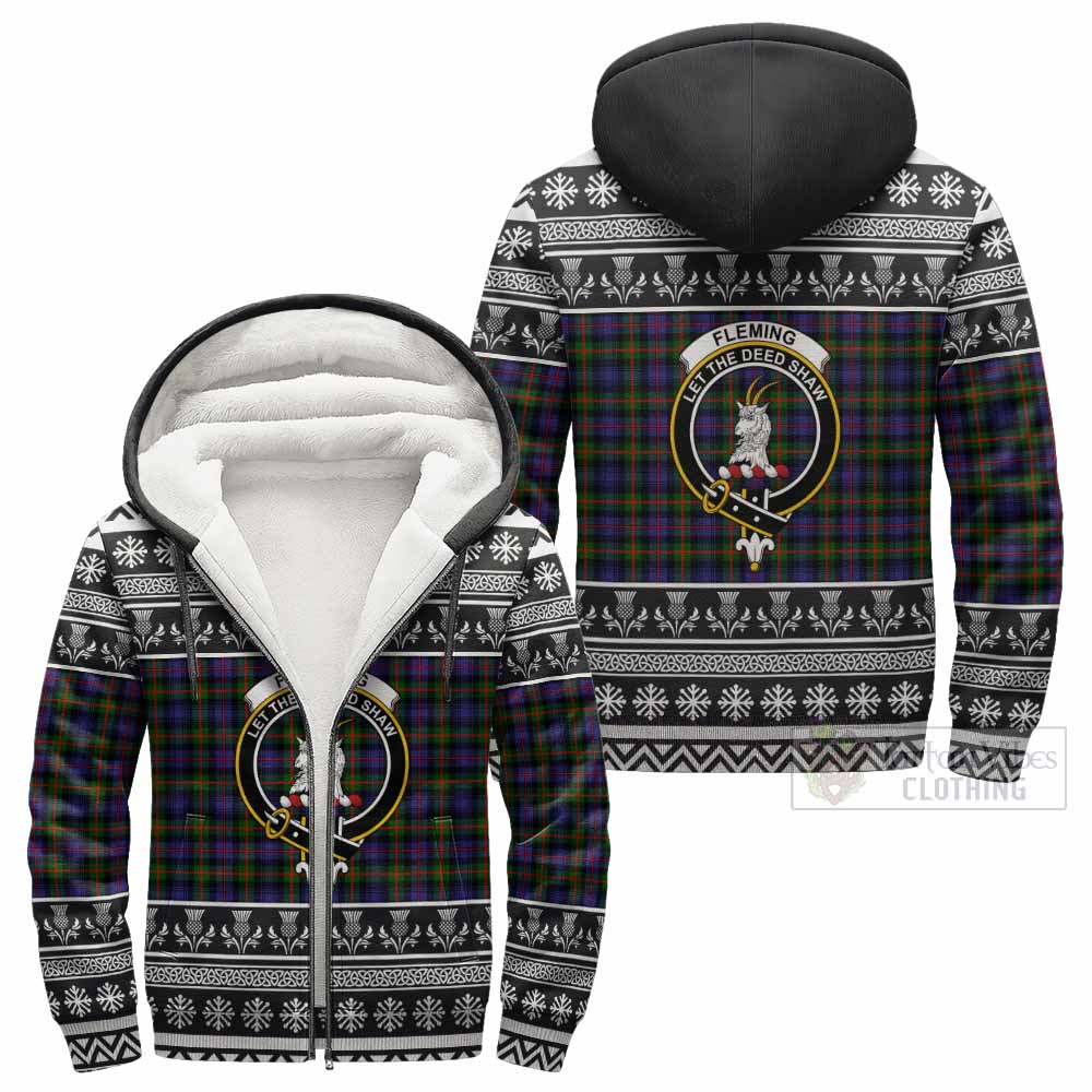 Fleming Clan Tartan Christmas Fleece Hoodie with Family Crest - Tartan Vibes Clothing