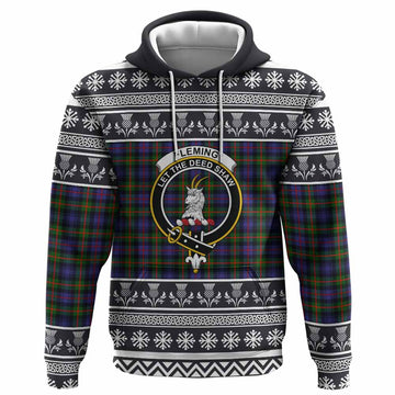 Fleming Clan Tartan Christmas Hoodie with Family Crest