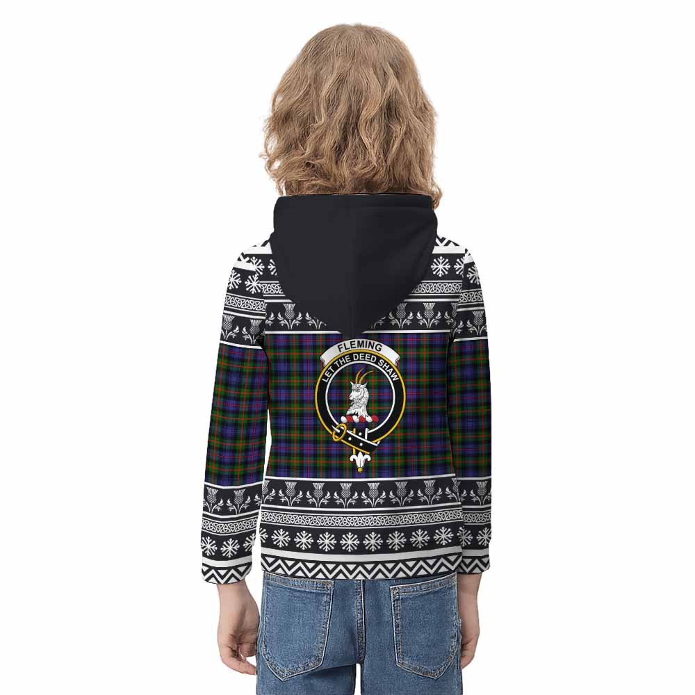 Fleming Clan Tartan Christmas Kid Hoodie with Family Crest - Tartan Vibes Clothing