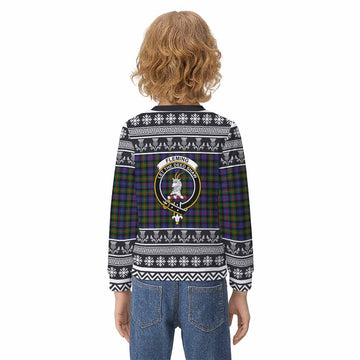 Fleming Clan Tartan Christmas Kid Ugly Sweatshirt with Family Crest