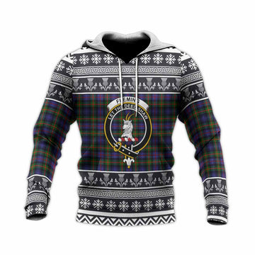 Fleming Clan Tartan Christmas Knitted Hoodie with Family Crest