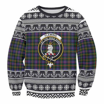 Fleming Clan Tartan Christmas Sweatshirt with Family Crest